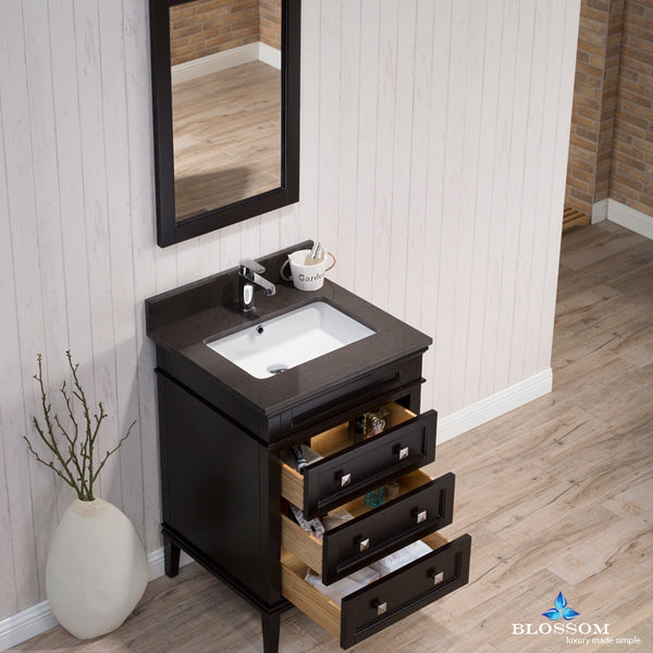 Bordeaux 24" Vanity Set with Mirror and Mocha Woodland Quartz Countertop