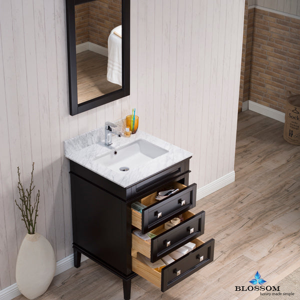 Bordeaux 24" Vanity Set with Mirror and White Carrara Marble Countertop