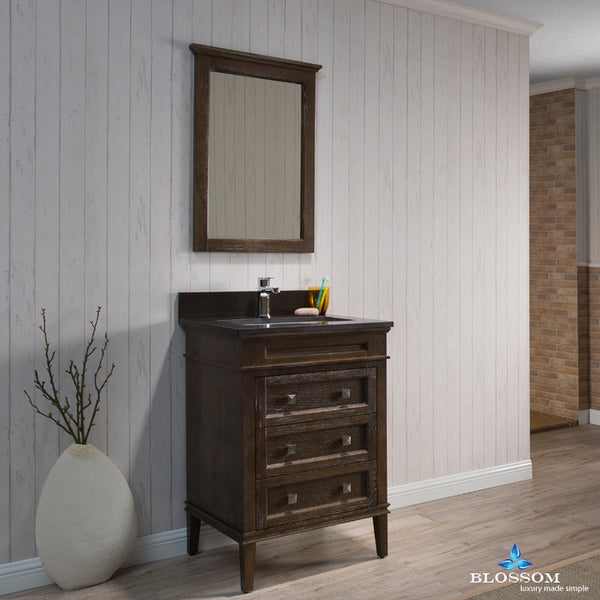 Bordeaux 24" Vanity Set with Mirror and Mocha Woodland Quartz Countertop