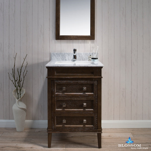 Bordeaux 24" Vanity Set with Mirror and White Carrara Marble Countertop