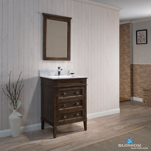 Bordeaux 24" Vanity Set with Mirror and White Carrara Marble Countertop