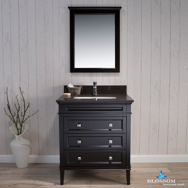 Bordeaux 30" Vanity Set with Mirror and Mocha Woodland Quartz Countertop