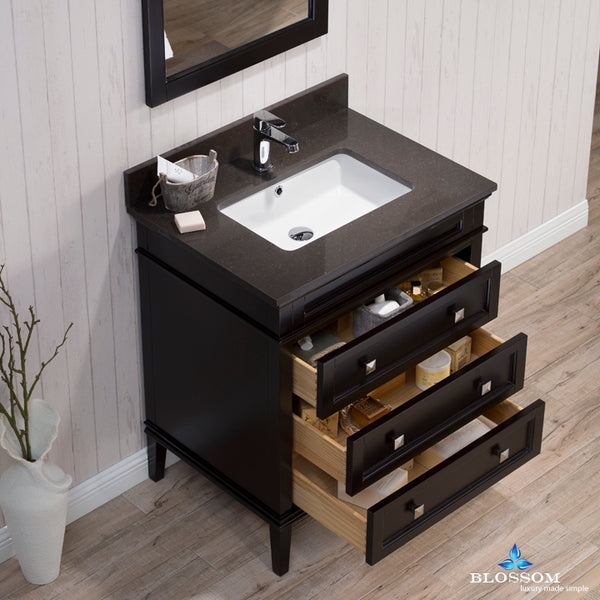 Bordeaux 30" Vanity Set with Mirror and Mocha Woodland Quartz Countertop