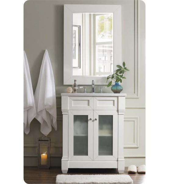 Weston 30" Vanity w/Glass Doors, Cottage White w/Arctic Fall Top