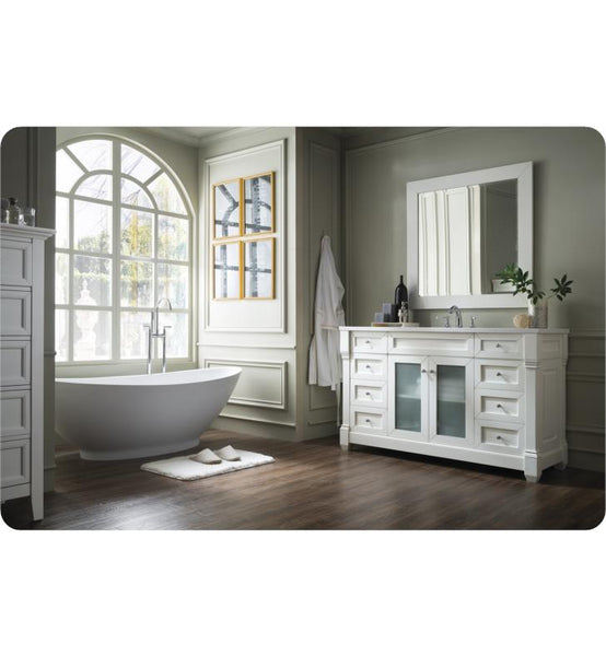 Weston 60" Single Vanity w/ Glass Doors, Cottage White w/ Arctic Fall Top