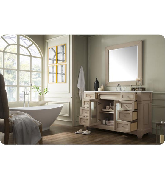 Weston 60" Single Vanity w/ Glass Doors, Sea Gull w/ Snow White Top