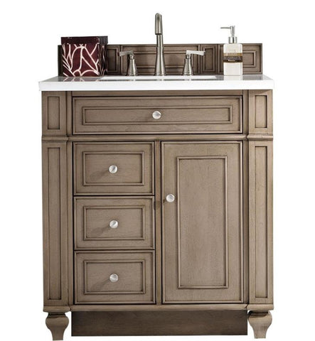 Bristol 30" Single Vanity, White Washed Walnut, Married Top - Snow White Quartz