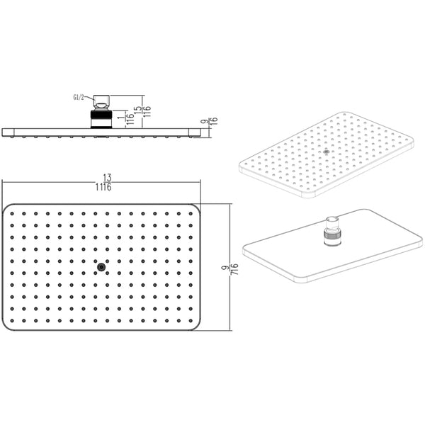 Dawn? Single Function Rectangle Rain Showerhead, Chrome