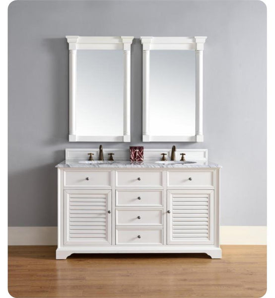 Savannah 60" Cottage White Double Vanity with 2 CM Galala Beige Marble Top