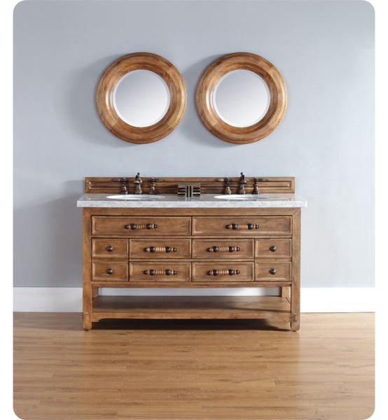 Malibu 60" Double Vanity Cabinet, Honey Alder