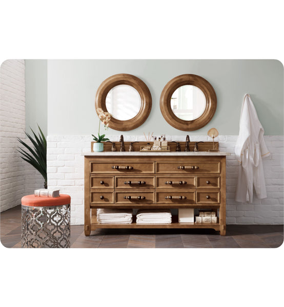 Malibu 60" Double Vanity Cabinet, Honey Alder