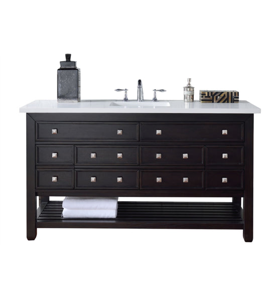 Vancouver 60" Single Vanity w/Drawers, Cerused Espresso Oak