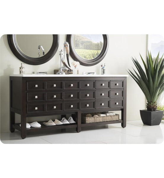 Victoria 69" Double Vanity, Cerused Espresso Oak w/ Snow White Quartz Top