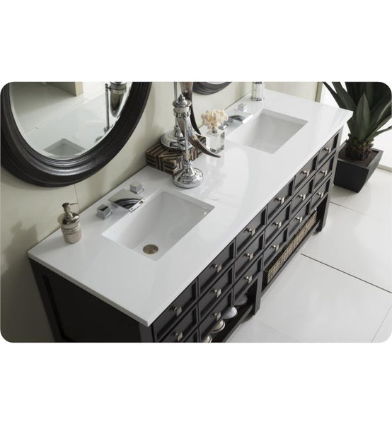Victoria 69" Double Vanity, Cerused Espresso Oak w/ Snow White Quartz Top