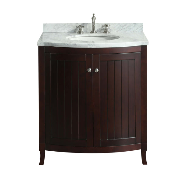 Eviva Odessa Zinx+? Dark Teak 30? Bathroom Vanity with White Carrera Marble Counter-top and Porcelain Sink