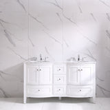 Eviva Stanton 60" White Transitional Double Sink Bathroom Vanity w/ White Carrara Top