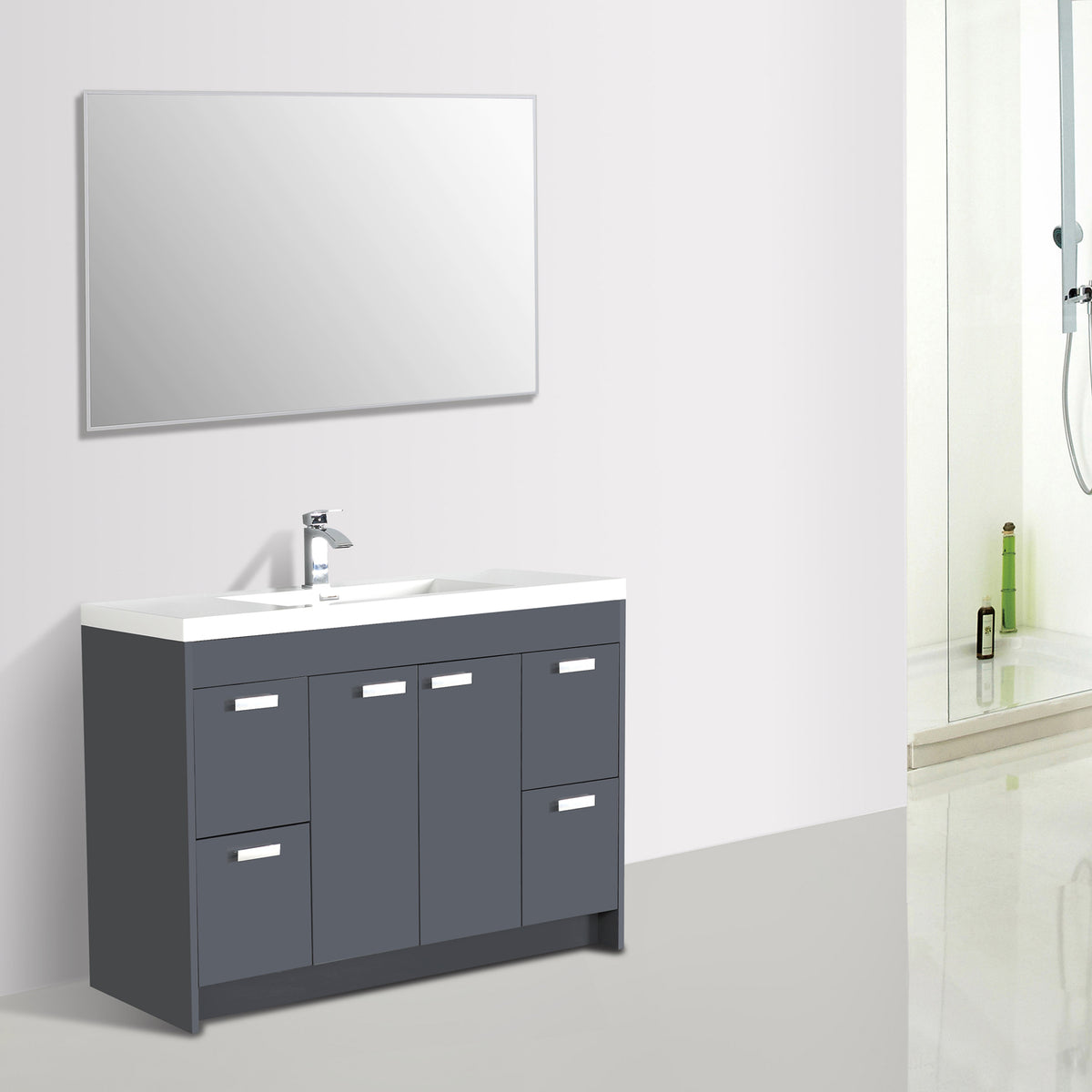 Eviva Lugano 48" Gray Modern Bathroom Vanity w/ White Integrated Top Kitchen Queens