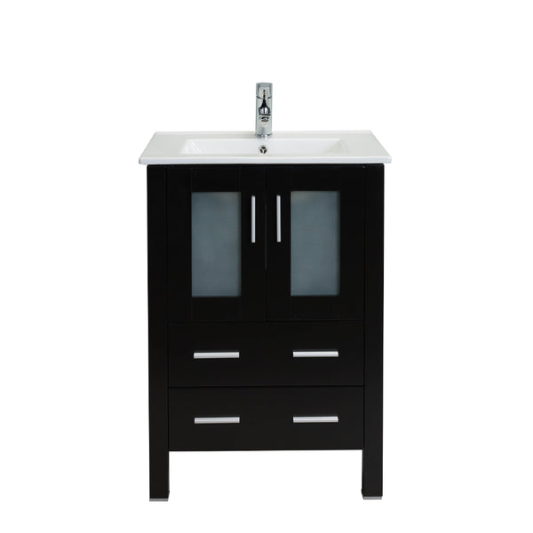 Eviva Vines 24" Espresso Bathroom Vanity with Integrated White Porcelain Sink