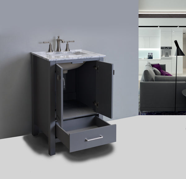 Eviva Aberdeen 30" Gray Transitional Bathroom Vanity w/ White Carrara Top