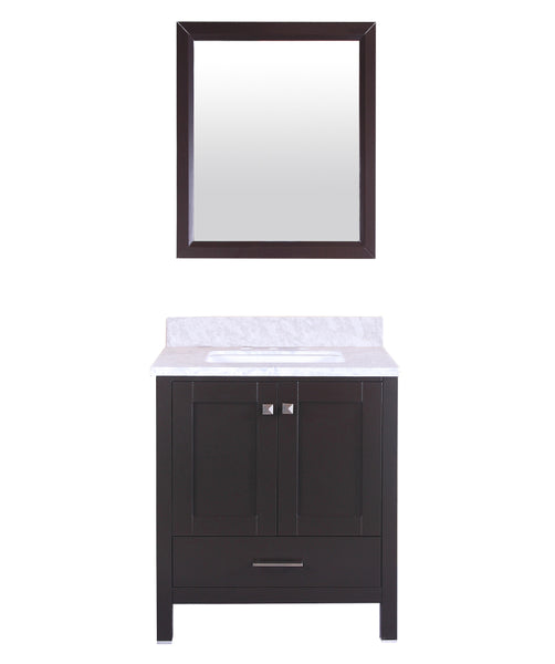 Eviva Aberdeen 30 Transitional Espresso Bathroom Vanity with White Carrera Countertop