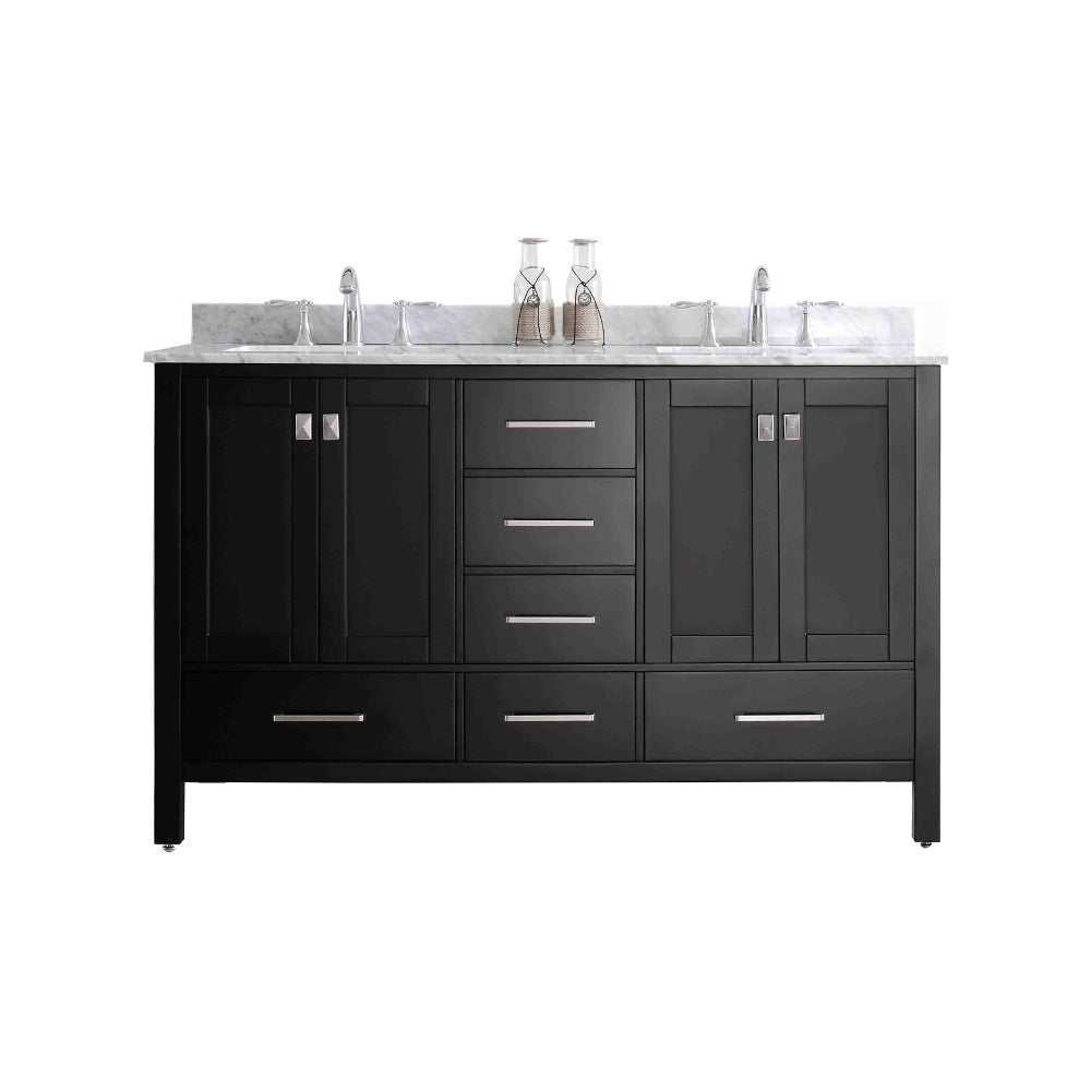 Eviva Aberdeen 60 Transitional Espresso Bathroom Vanity with White Car