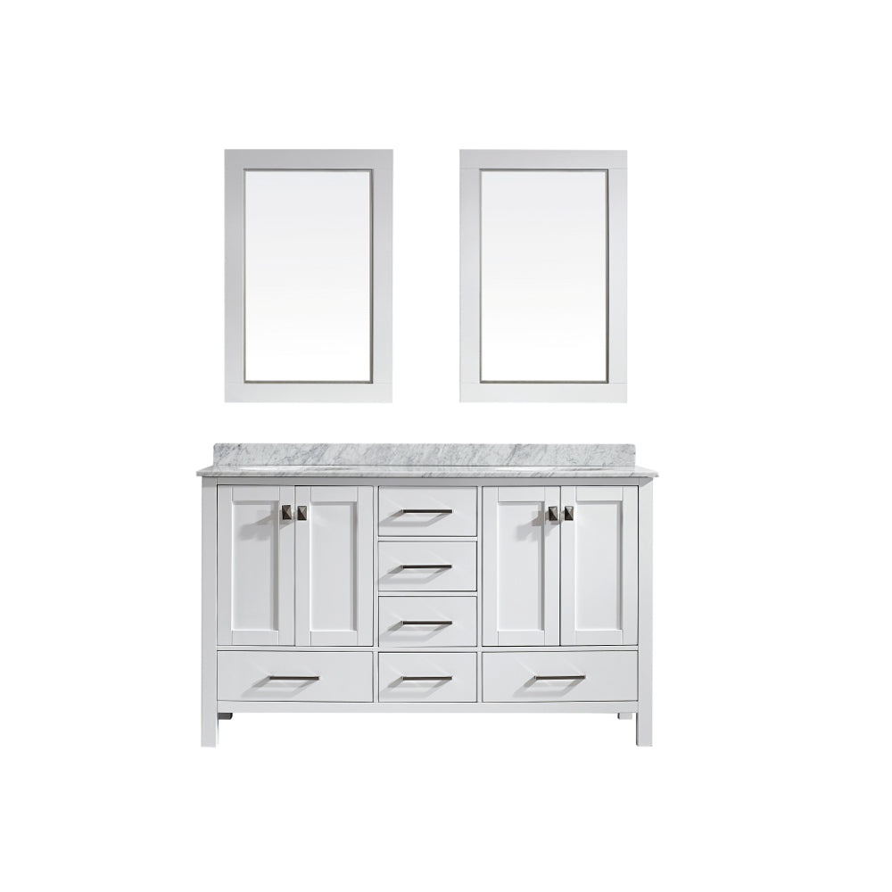 Eviva Aberdeen 60 Transitional White Bathroom Vanity with White Carrer