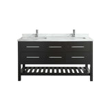 Eviva Natalie F.? 60" Espresso Bathroom Vanity with White Carrera Marble Counter-top & Double Porcelain Sinks