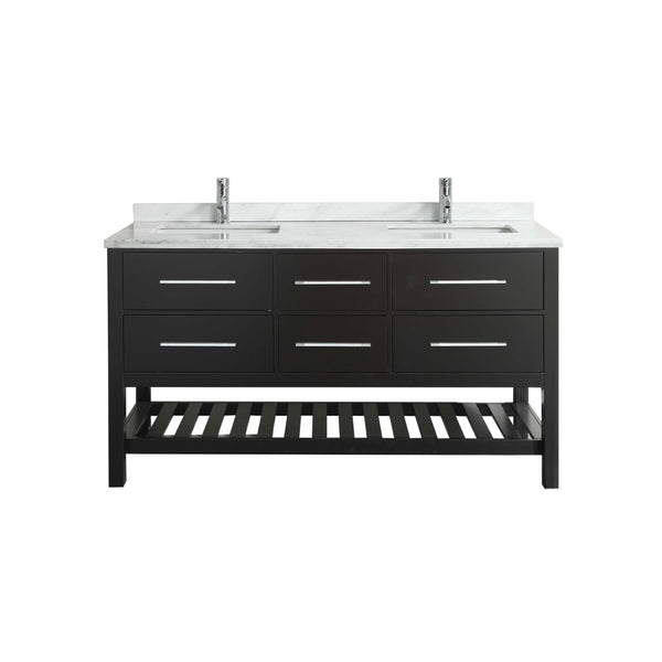 Eviva Natalie F.? 60" Espresso Bathroom Vanity with White Carrera Marble Counter-top & Double Porcelain Sinks