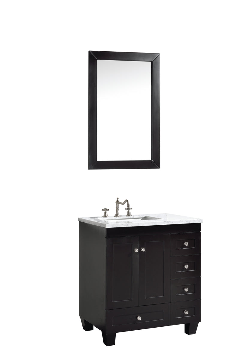 Eviva Acclaim 28" Espresso Transitional Bathroom Vanity w/ White Carra