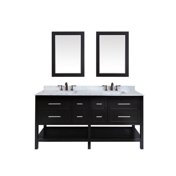 Eviva Natalie F.? 72" Espresso Bathroom Vanity with White Jazz Marble Counter-top & Double White Undermount Porcelain Sinks