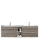 Eviva Vienna 75" Ash w/ White Frame Wall Mount Double Sink Bathroom Vanity w/ White Integrated Top