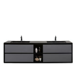 Eviva Vienna 75" Gray w/ Black Frame Wall Mount Double Sink Bathroom Vanity w/ Black Integrated Top