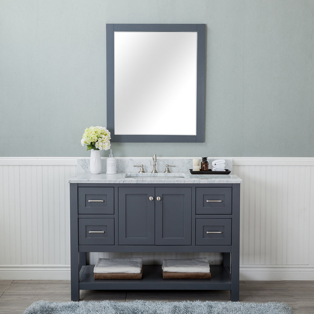 Elmmanual 48 W Solid Wood Bath Vanity with Stain-Resistant Carrera White Quartz Top and Single Sink Rosdorf Park Base Finish: Titanium Gray