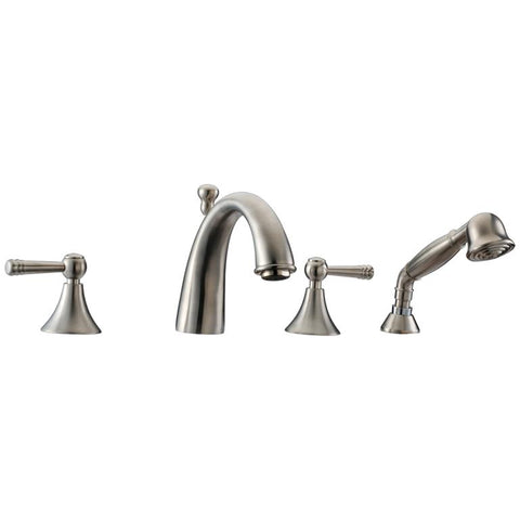 Dawn? 4-hole Tub Filler with Personal Handshower and Lever Handles, Brushed Nickel