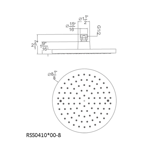 Dawn? Single Function 8" Round Rain Showerhead, Brushed Nickel