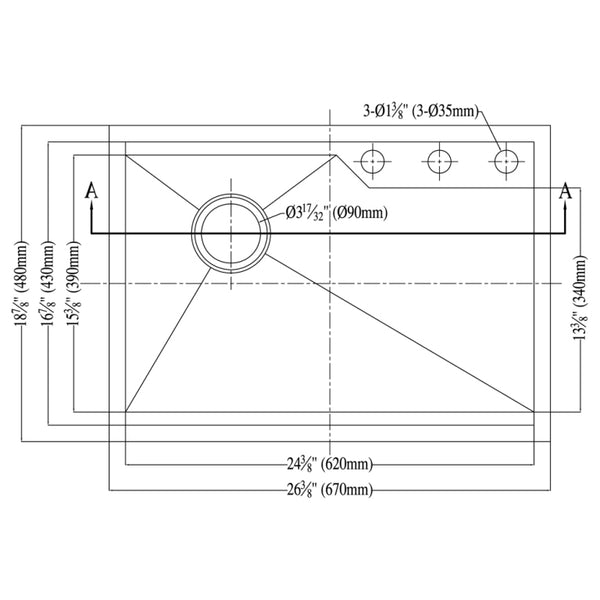 Dawn? Dual Mount Square Single Bowl Sink with Rear Corner Drain & 3 Holes