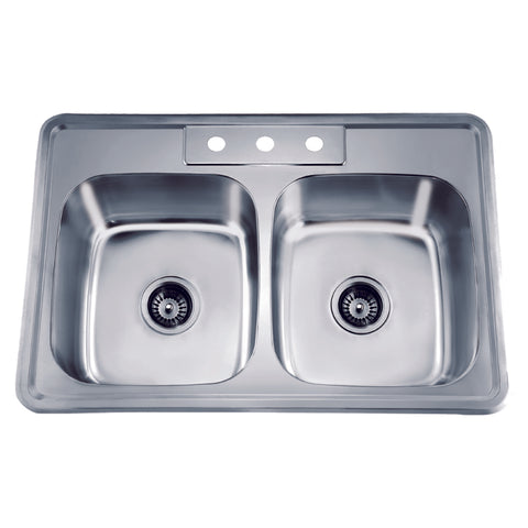 Dawn? Top Mount Equal Double Bowl Sink With Three Pre-cut Faucet Holes