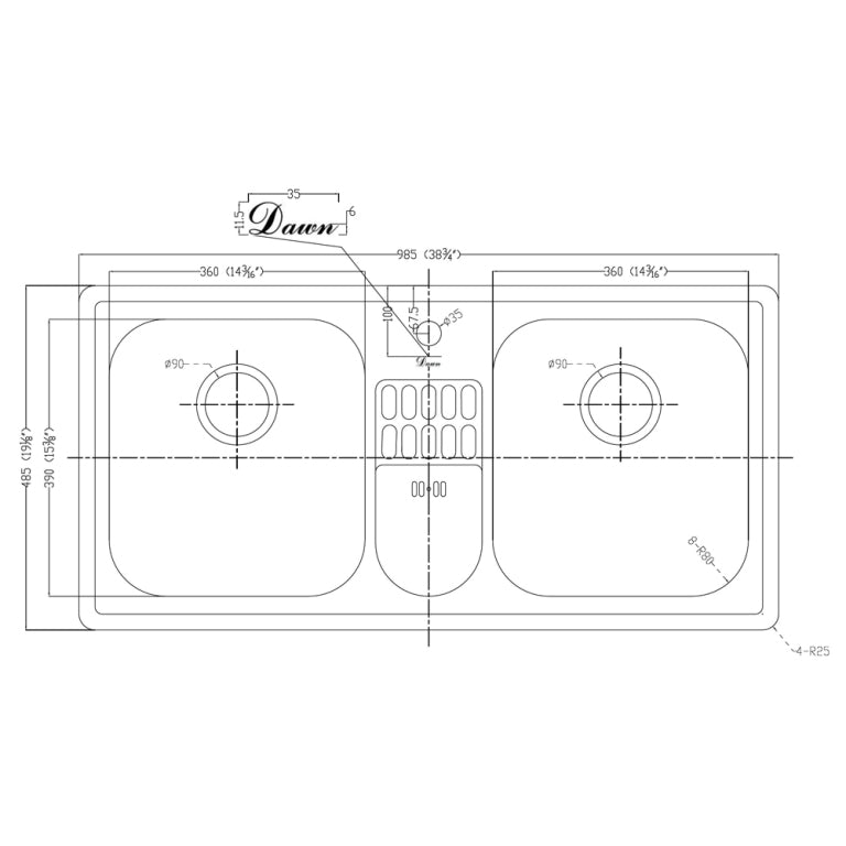 Dawn? Top Mount Equal Double Bowl Sink with Integral Drain Board and O –  Kitchen Cabinets Queens-Nassau: Bathroom Vanities; Custom Counters