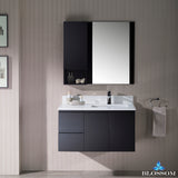 Monaco 36" Wall Mount Right Vanity Set with Mirror and Wall Cabinet