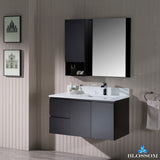 Monaco 36" Wall Mount Right Vanity Set with Mirror and Wall Cabinet
