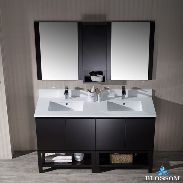 Monaco 60" Double Vanity Set with Mirror and Wall Cabinet