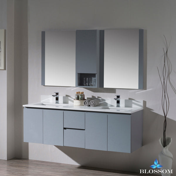 Monaco 60" Double Wall Mount Vanity Set with Mirror and Wall Cabinet