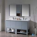 Monaco 60" Double Vanity Set with Mirror and Wall Cabinet