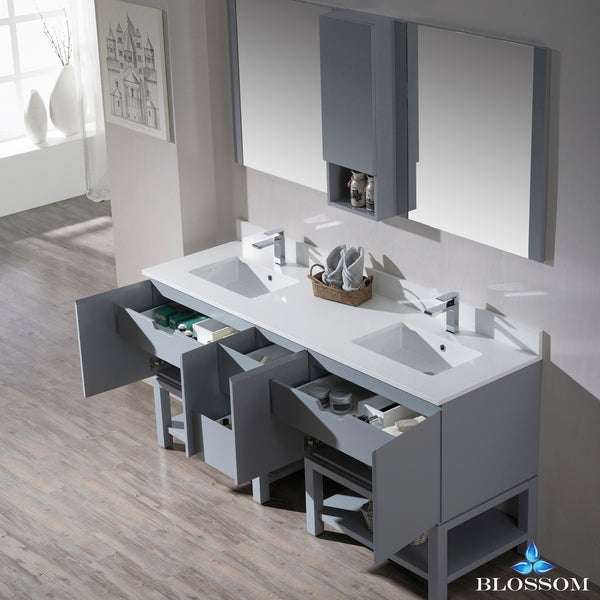 Monaco 72" Double Vanity Set with Mirror and Wall Cabinet