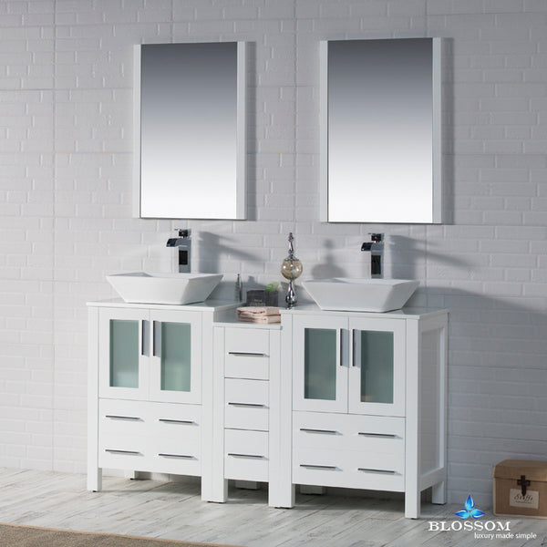 Sydney 60" Double Vanity Set with Vessel Sinks and Mirrors