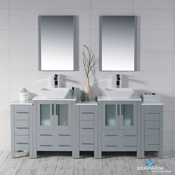Sydney 84" Vanity Set with Vessel Sink and Double Side Cabinets