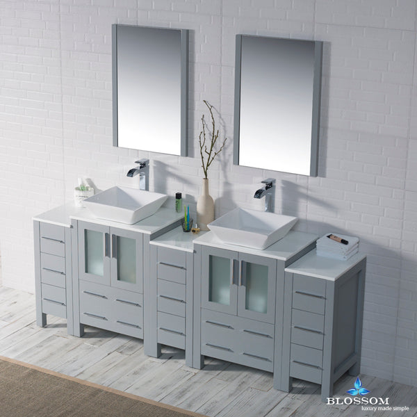 Sydney 84" Vanity Set with Vessel Sink and Double Side Cabinets