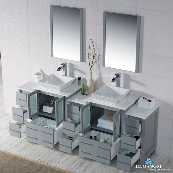 Sydney 84" Vanity Set with Vessel Sink and Double Side Cabinets