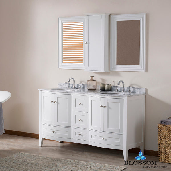 Rome 60" Double Vanity Set with Mirror and Wall Cabinets