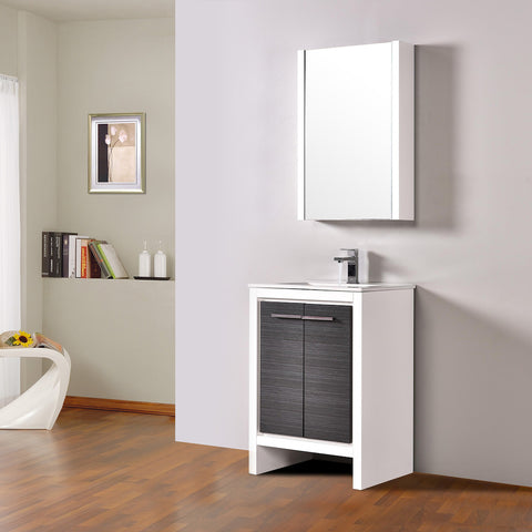 Milan 24" Vanity - Glossy White Box & Silver Grey Door